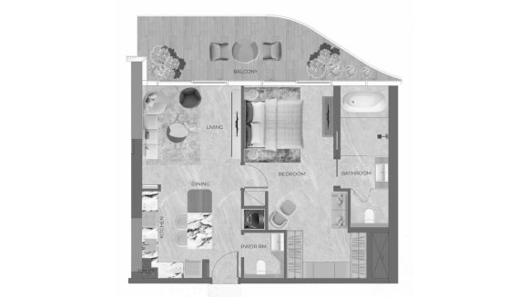 Apartment floor plan, 1 bedroom in Beverly Grande No. 11011 (2D)