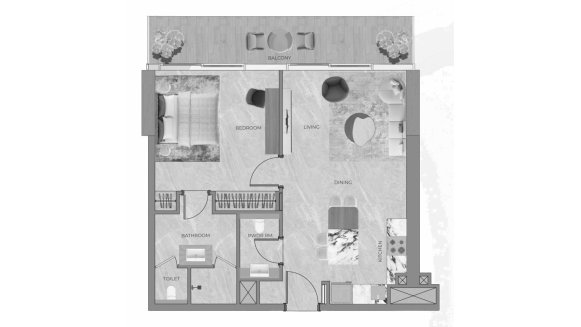 Apartment floor plan, 1 bedroom in Beverly Grande No. 11010 (2D)